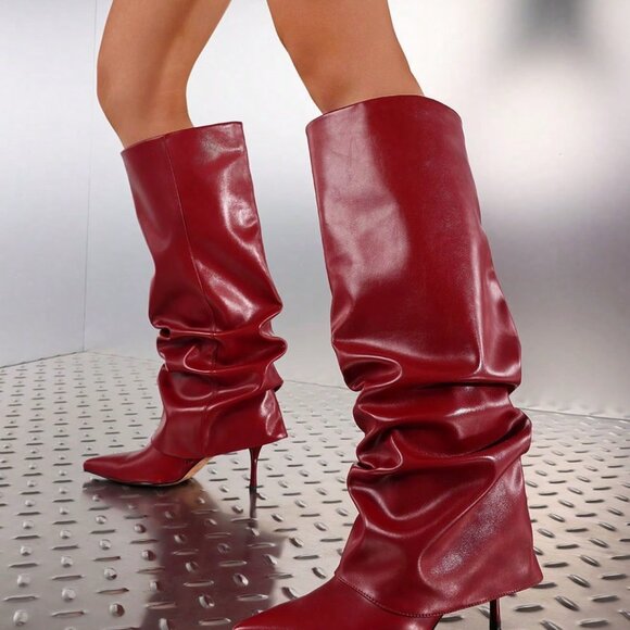 Red Sexy Women's Knee High Stilettos Party Boots - Picture 5 of 6
